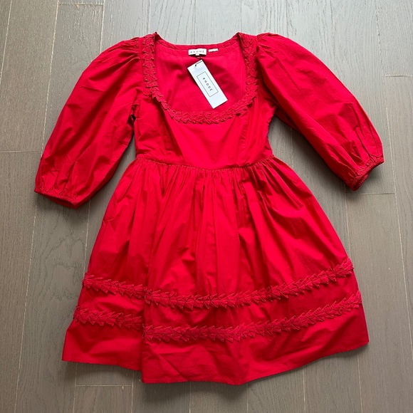NWT Rhode Daya smocked red POPPY poplin cotton mini dress poppy puff sleeve 4 - Picture 1 of 6